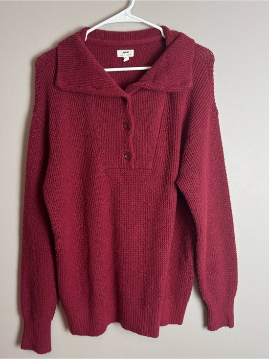 aerie Sweaters - Aerie Oversized Red Waffle Knit Super Soft Quarter Button Up Pullover Sweater